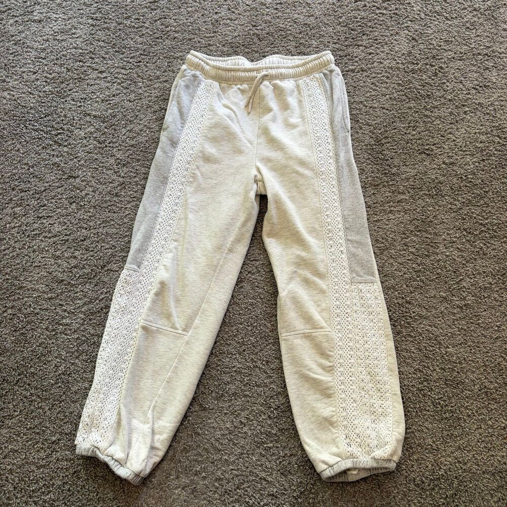 Anthropology Daily Practice Lace Inset Jogger Sweatpants Grey Womens Size Small